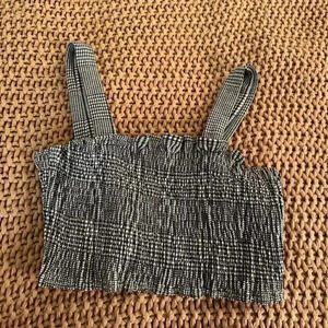 Free People Smocked Crop Top Tank Black White Gingham Plaid Print